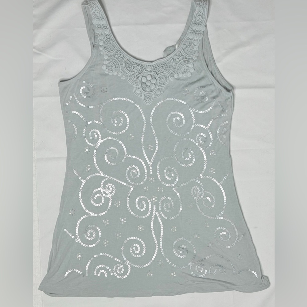Kenar Womens Light  Blue  Sleeveless Sequins Camisole Tank Top  Sz Medium